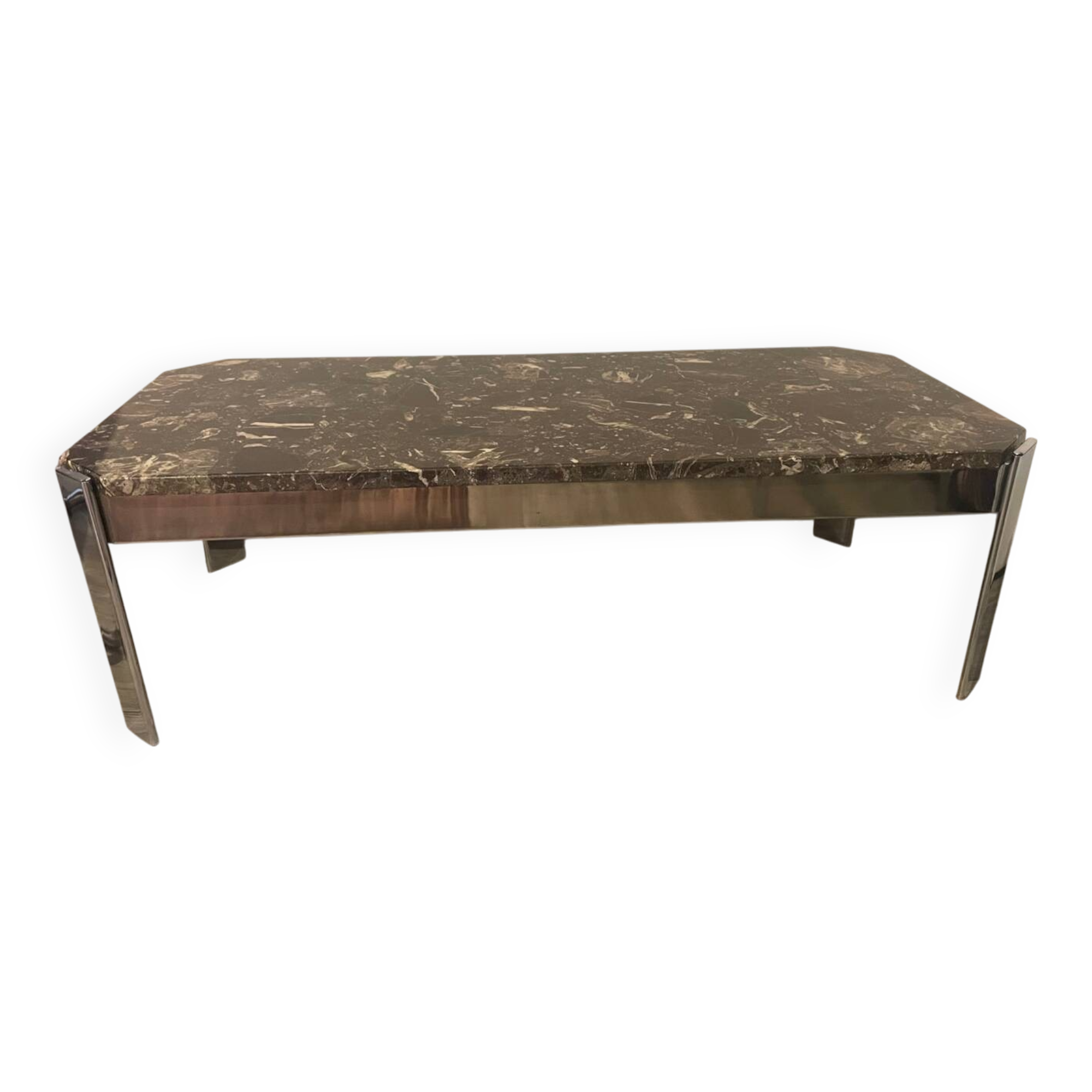 Table basse vintage roche bobois marbre pieds chromé circa 1970s