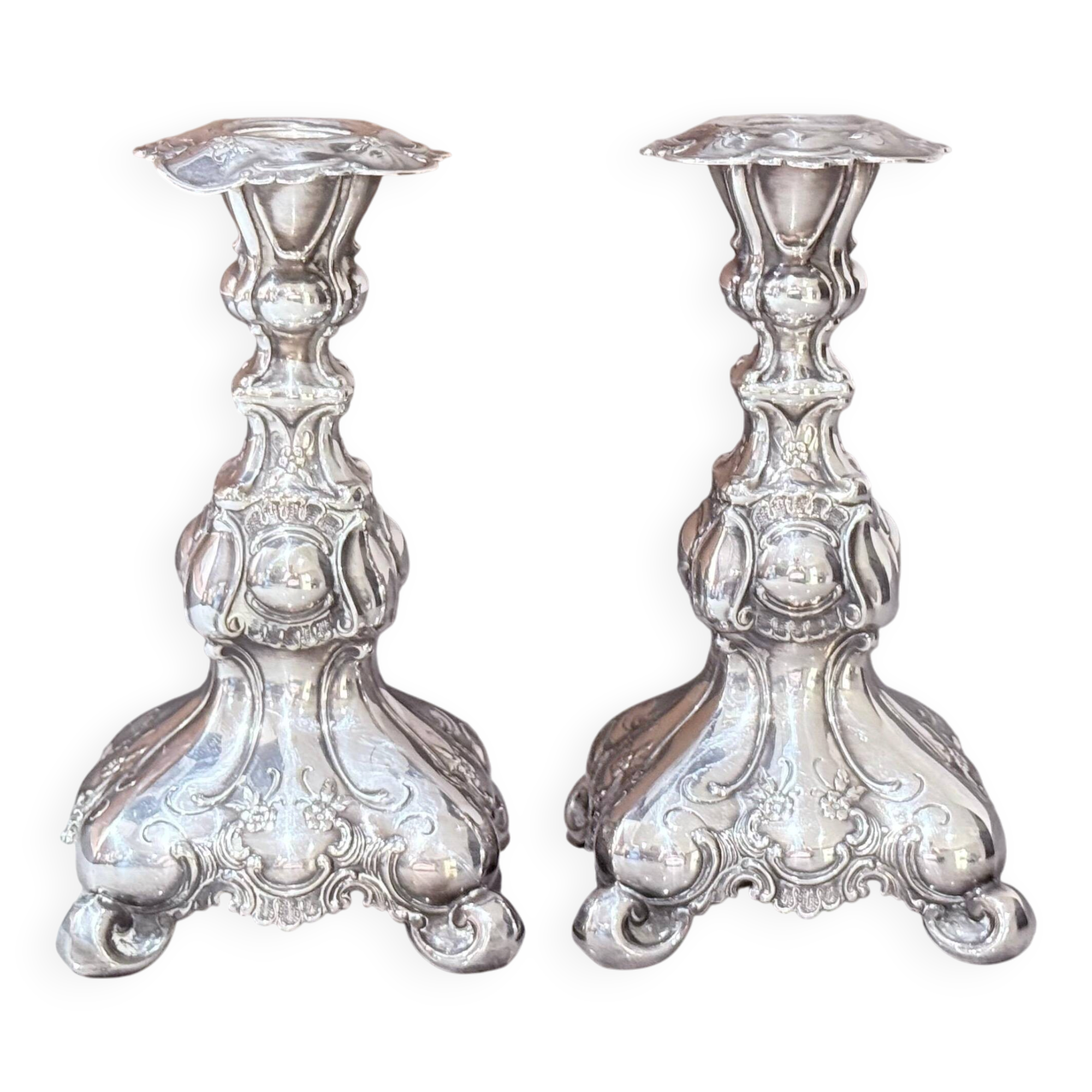 Antique Pair of Candle Holder Silver Rococo Style Candlesticks, 1900s Home Decor