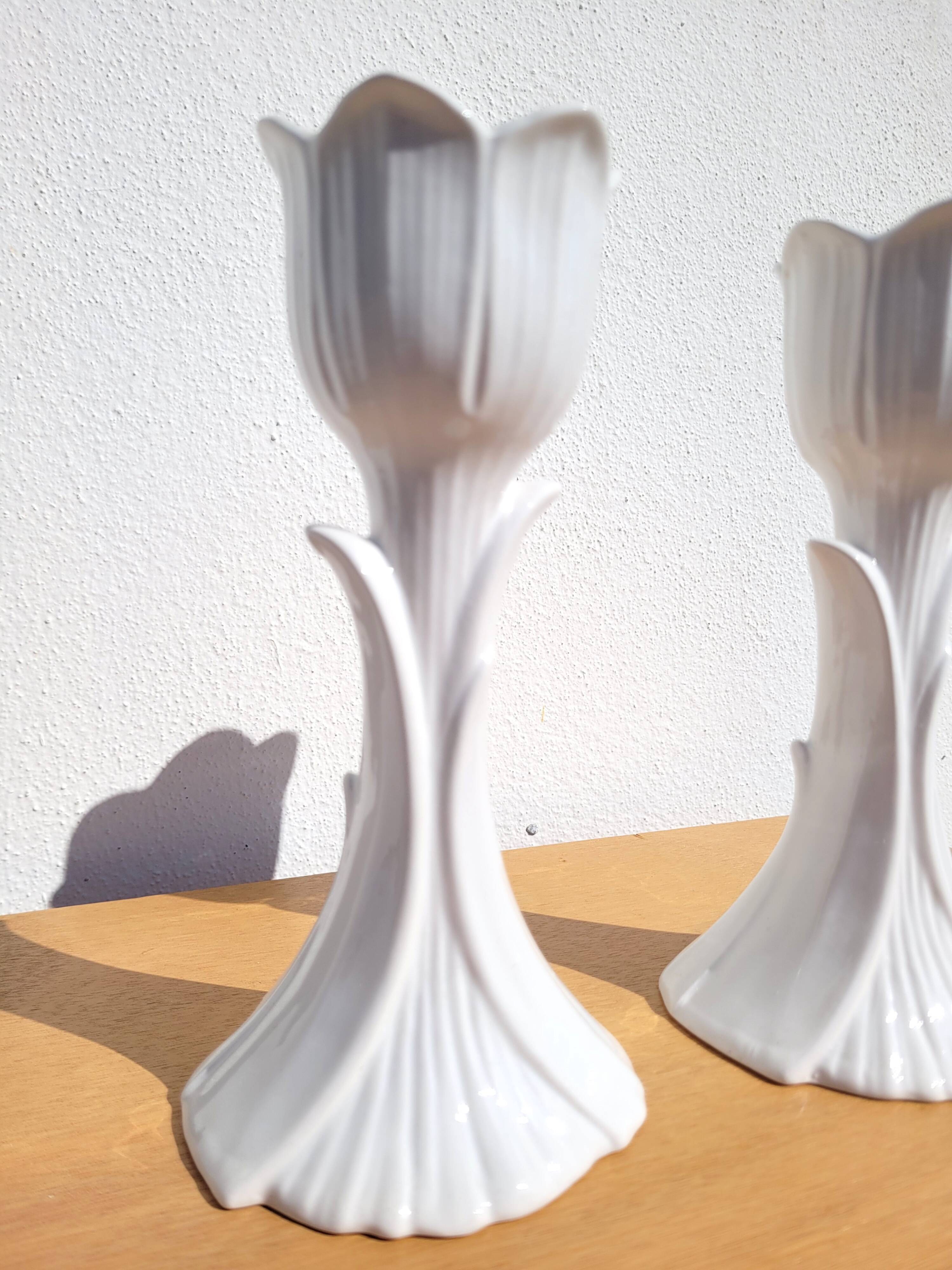 Pair of ceramic tulip candlesticks