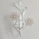 French vintage white metal double wall light with pink glass flowers 5438.