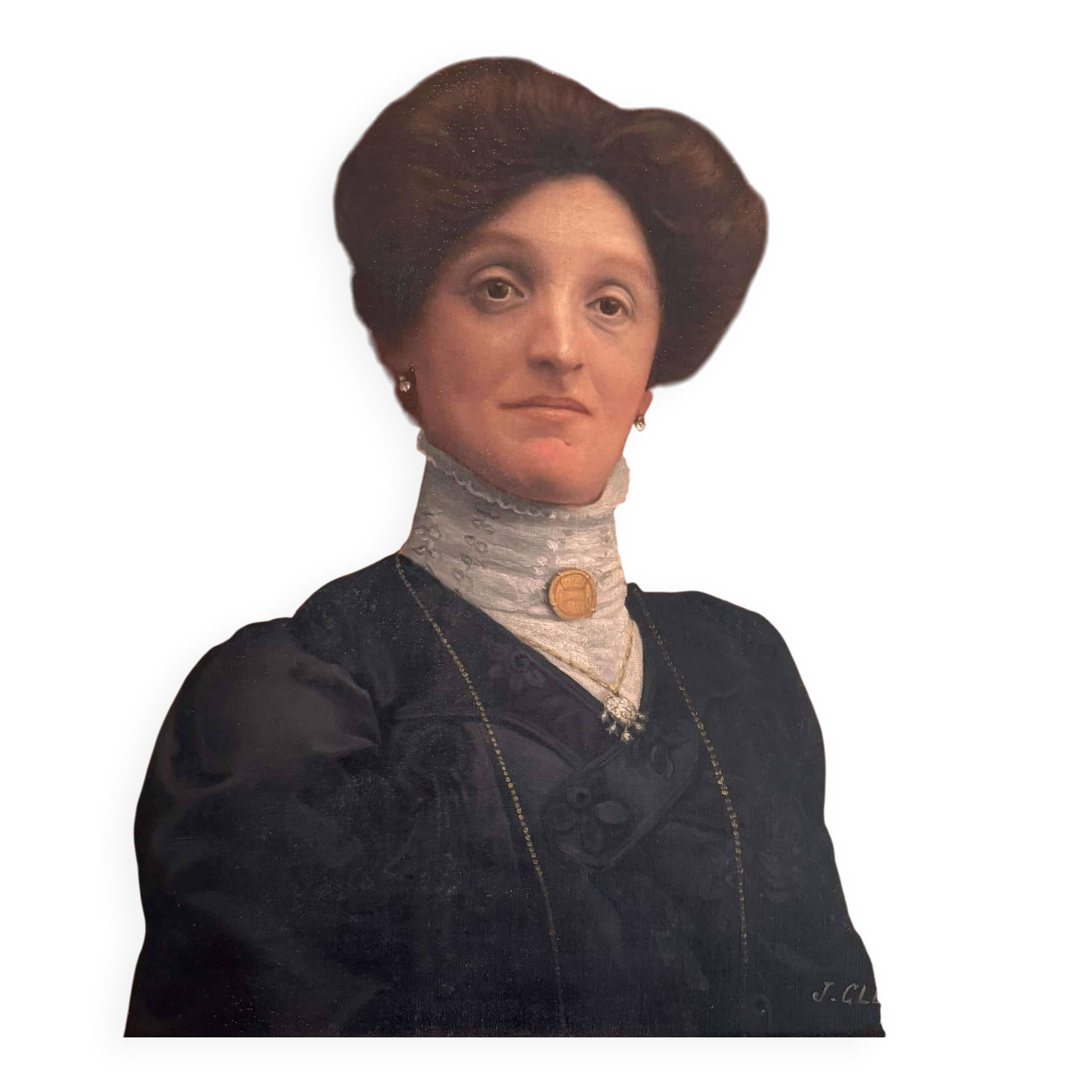 Old painting, portrait of a woman from the early 20th century.