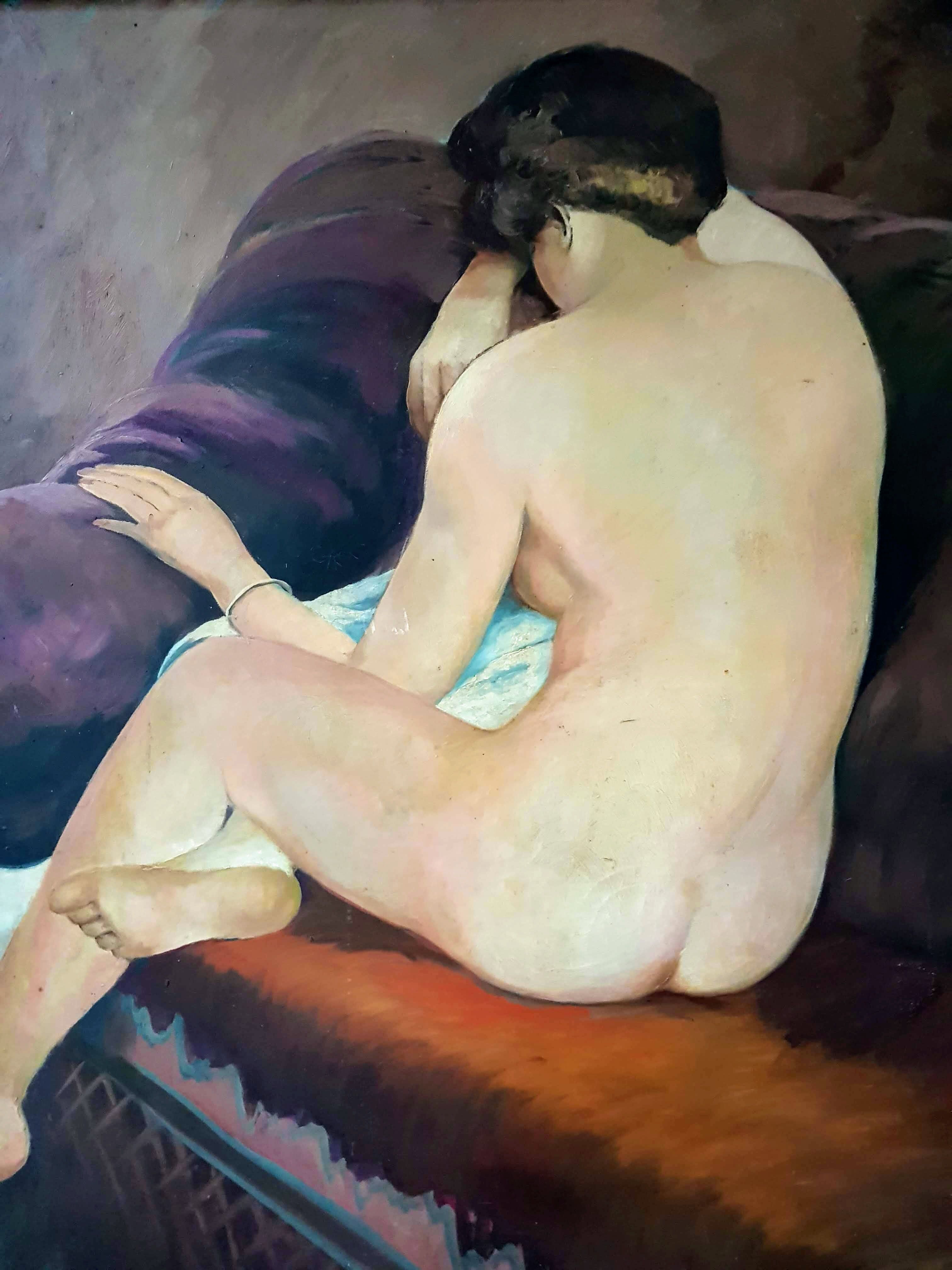 Large Nude Oil Painting on Canvas by Charles Melikoff - XX Century Art - Belgium