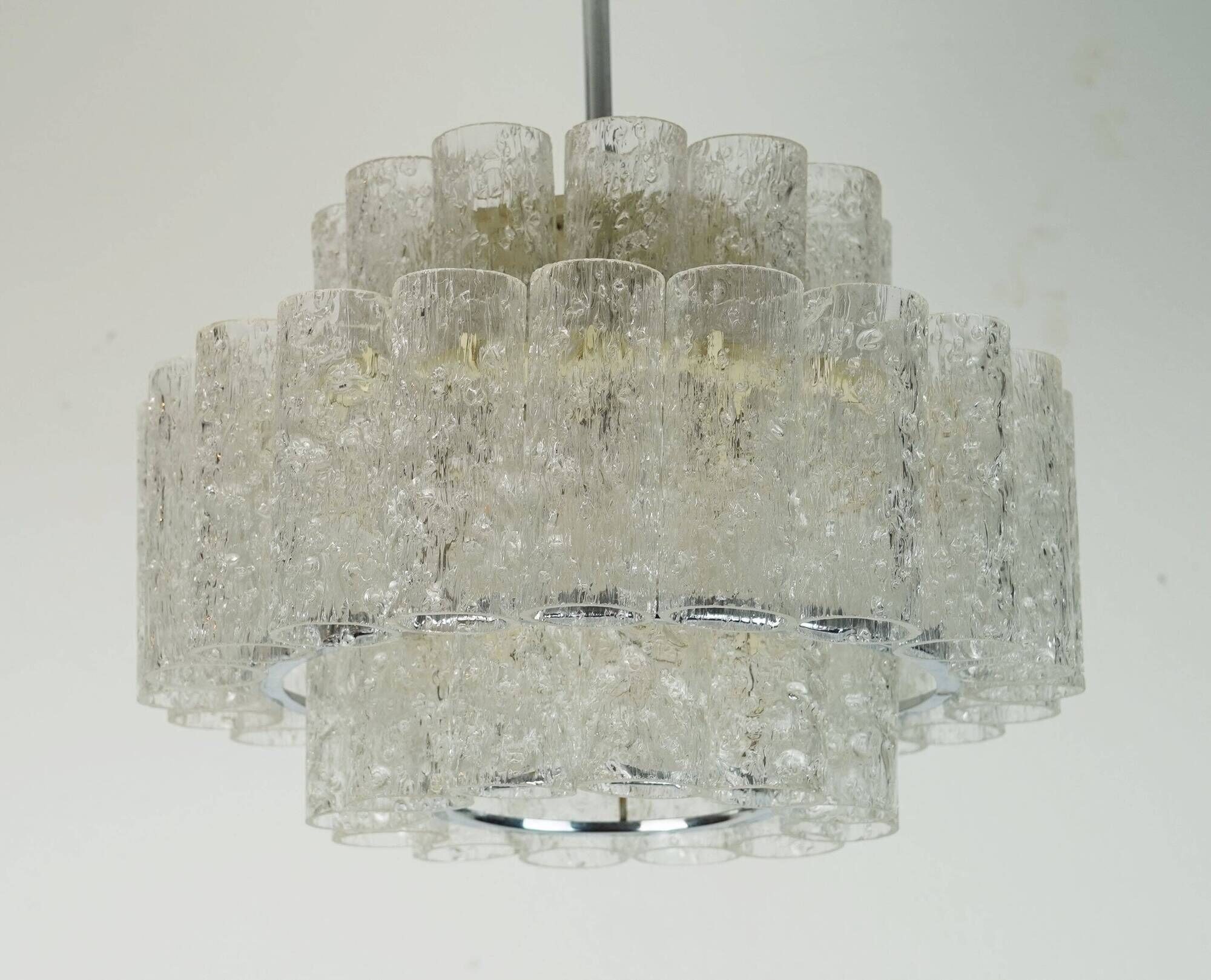 3-tier 1960s vintage mid century doria ice glass CHANDELIER with 45 glasses