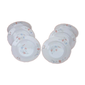 1970s Suite of 6 Hollow Plates Arcopal France " Sweet Peas "