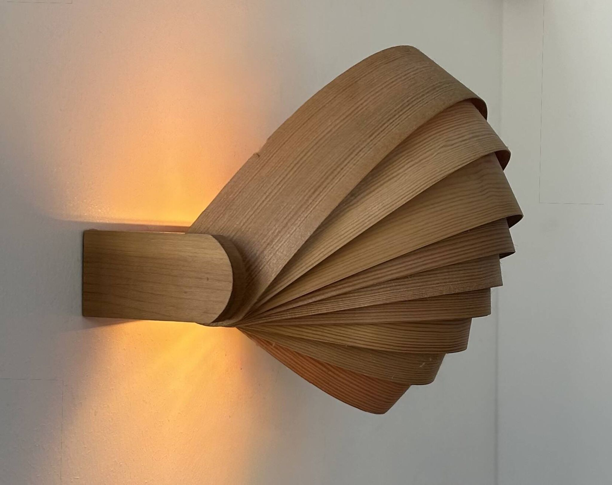 Vintage pine slat wall lamp, Translandia, Netherlands, 1960s