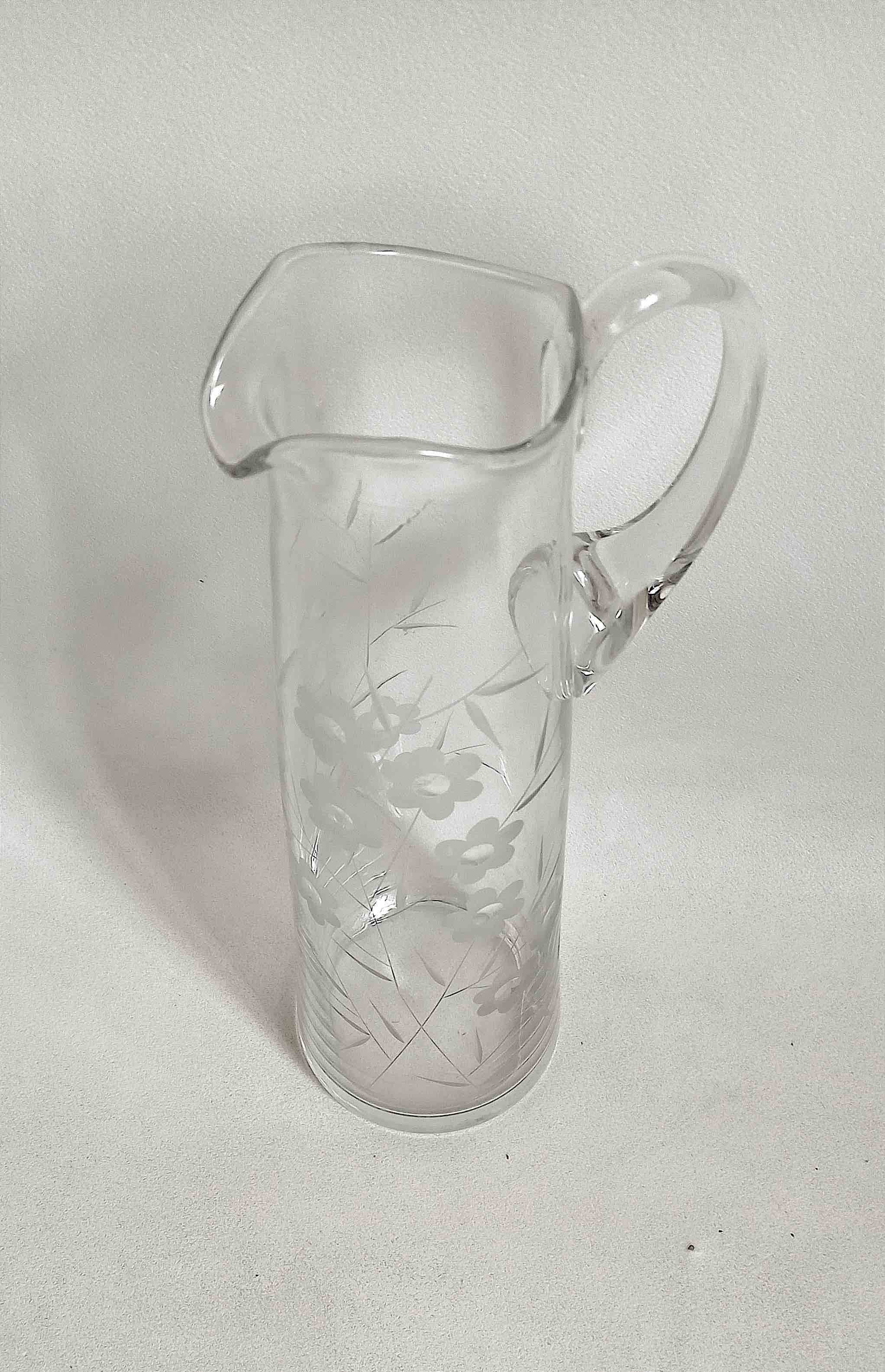 Chiseled crystal pitcher with floral decor 1950s Height 34 cm