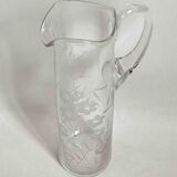 Chiseled crystal pitcher with floral decor 1950s Height 34 cm