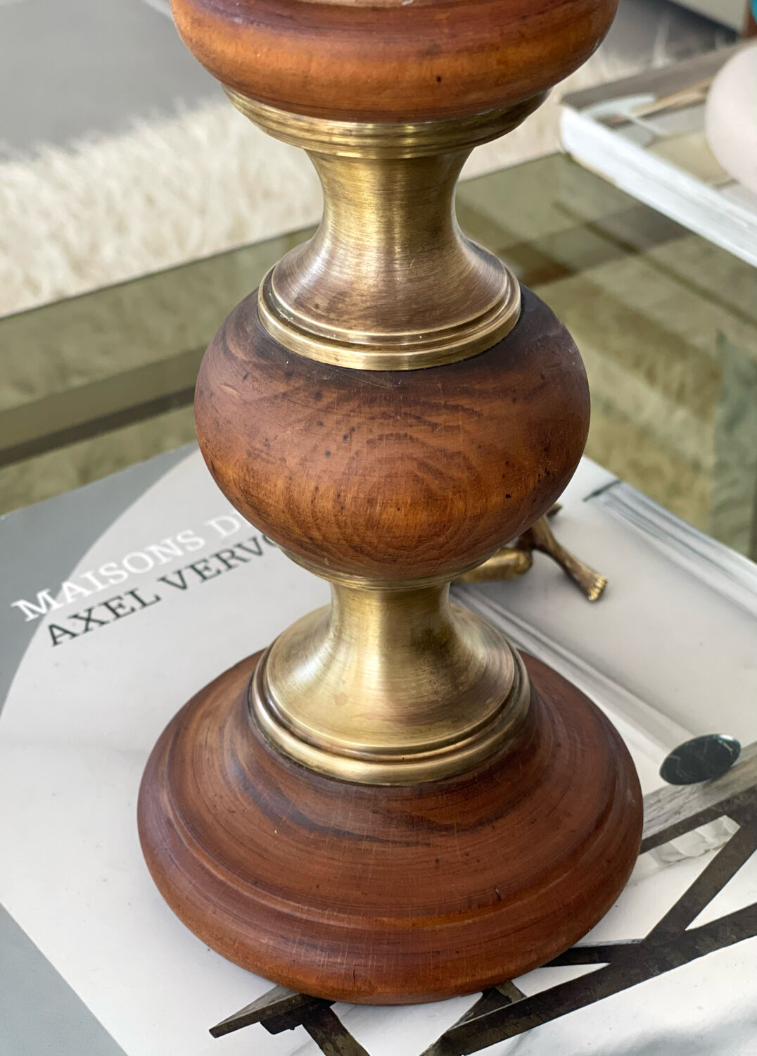 Wood and brass candle holder 1970