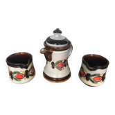 Ancienne Théière + 2 Pichets Schramberg BERNAU Céramique Décor Fleurs