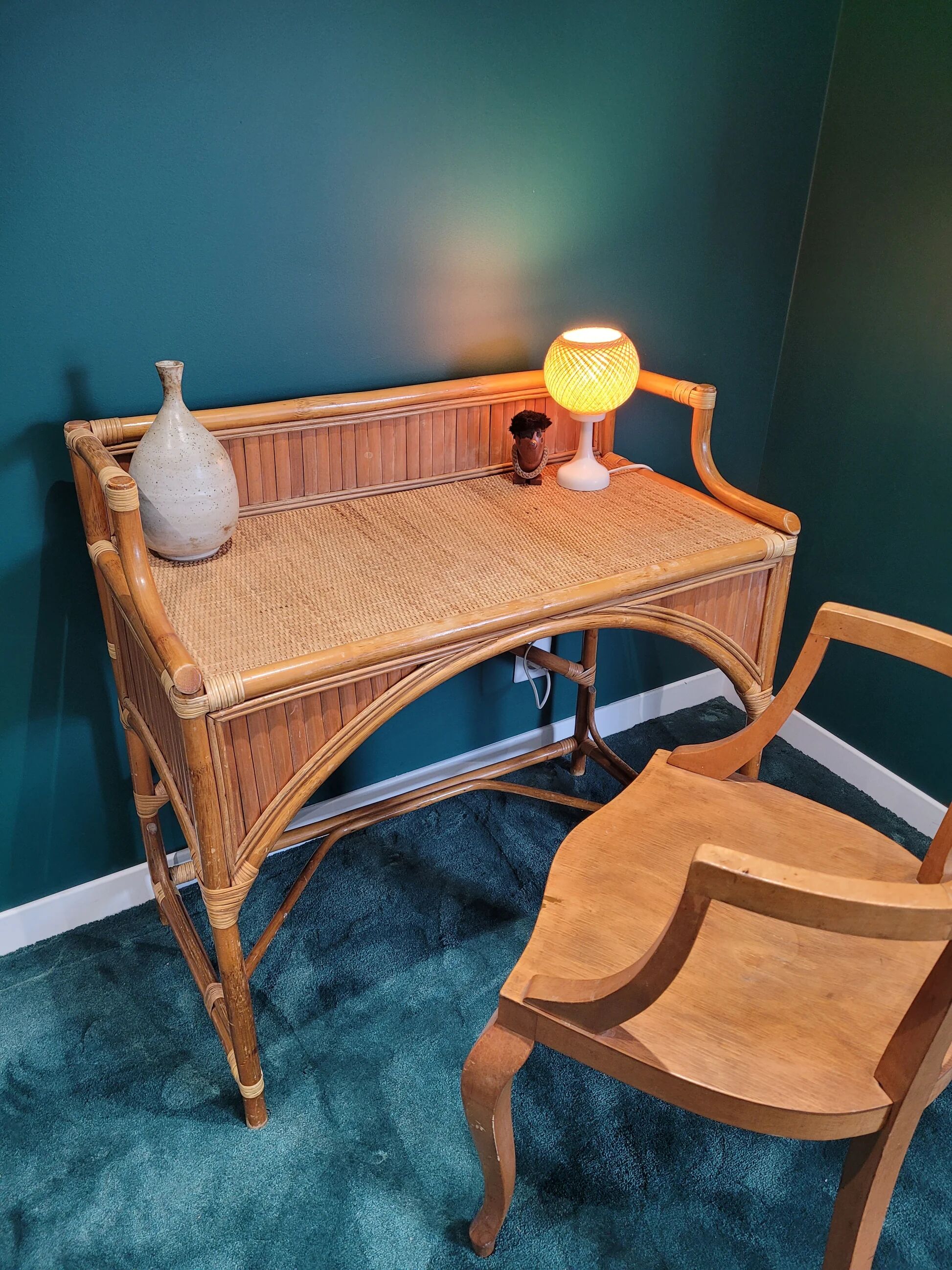 Vintage bamboo and rattan desk
