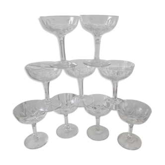 Lot de 9 coupes à champagne en cristal années 30-40