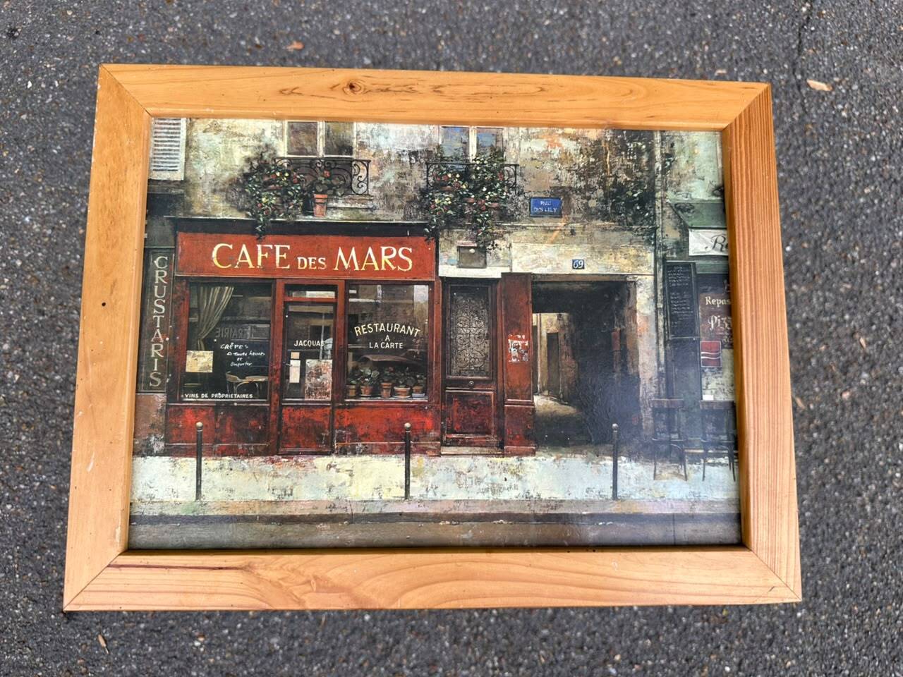 Folding wooden side table — Café des Mars Paris Vintage pattern