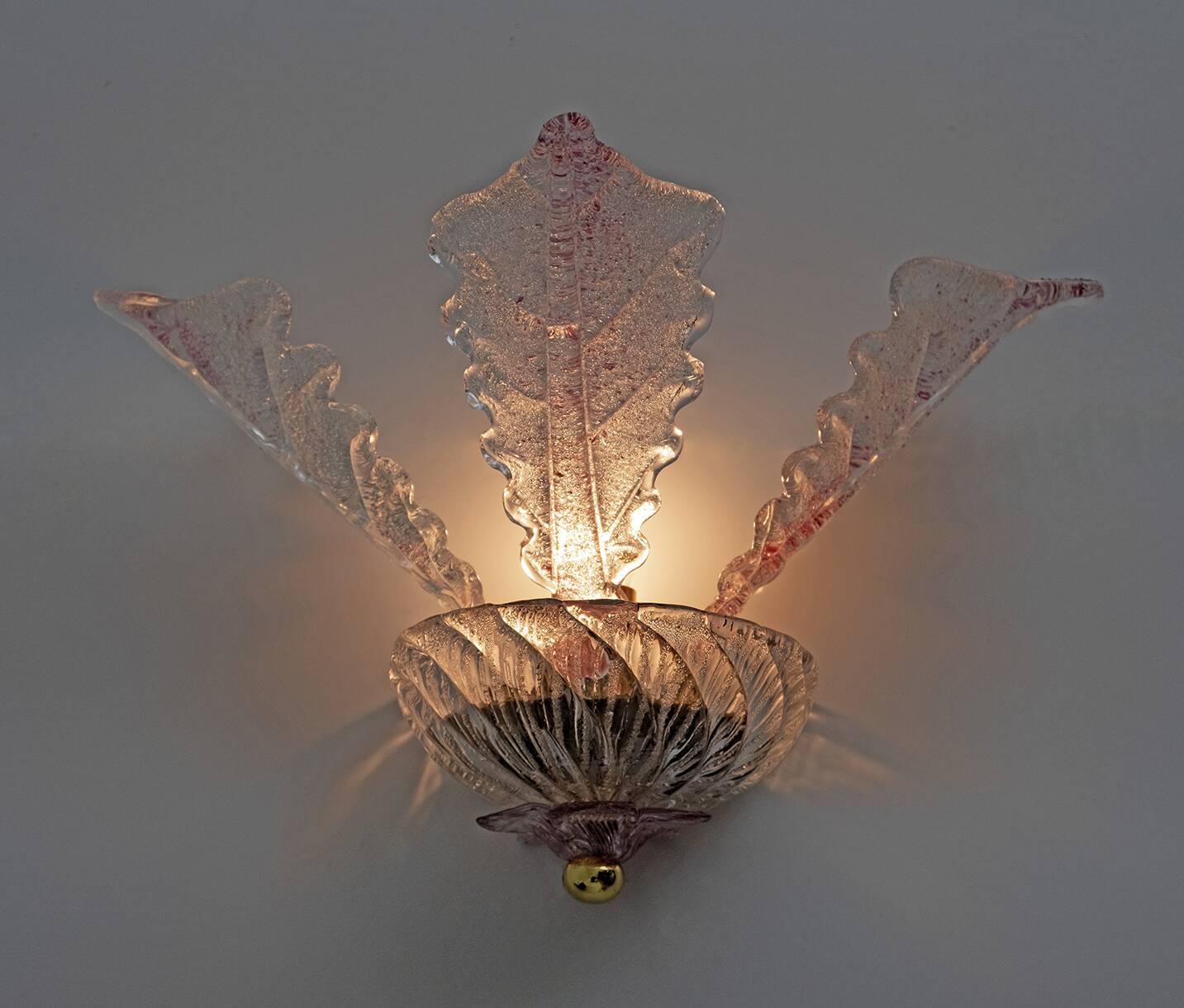 Pair of Classic Italian Murano Glass Leafs Wall Sconces, 1960s