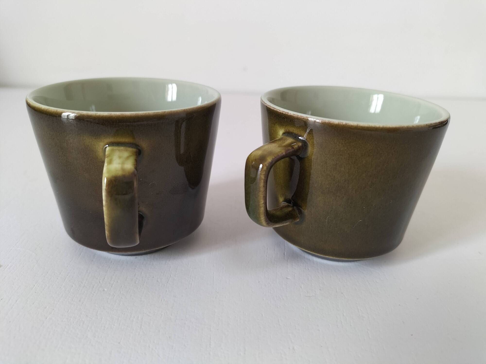 Vintage stackable stoneware coffee cup duo – Japan ceramics 1970