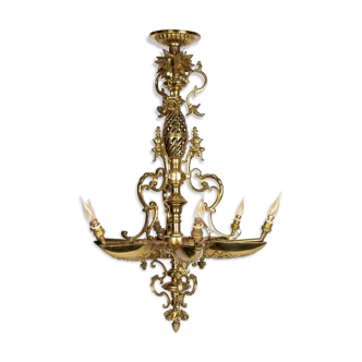 Gilded bronze chandelier from napoleon iii period, 6 lights