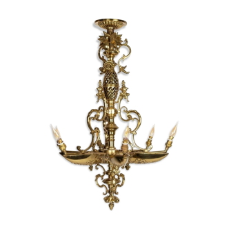 Lustre en bronze doré d'epoque napoléon iii, 6 lumières