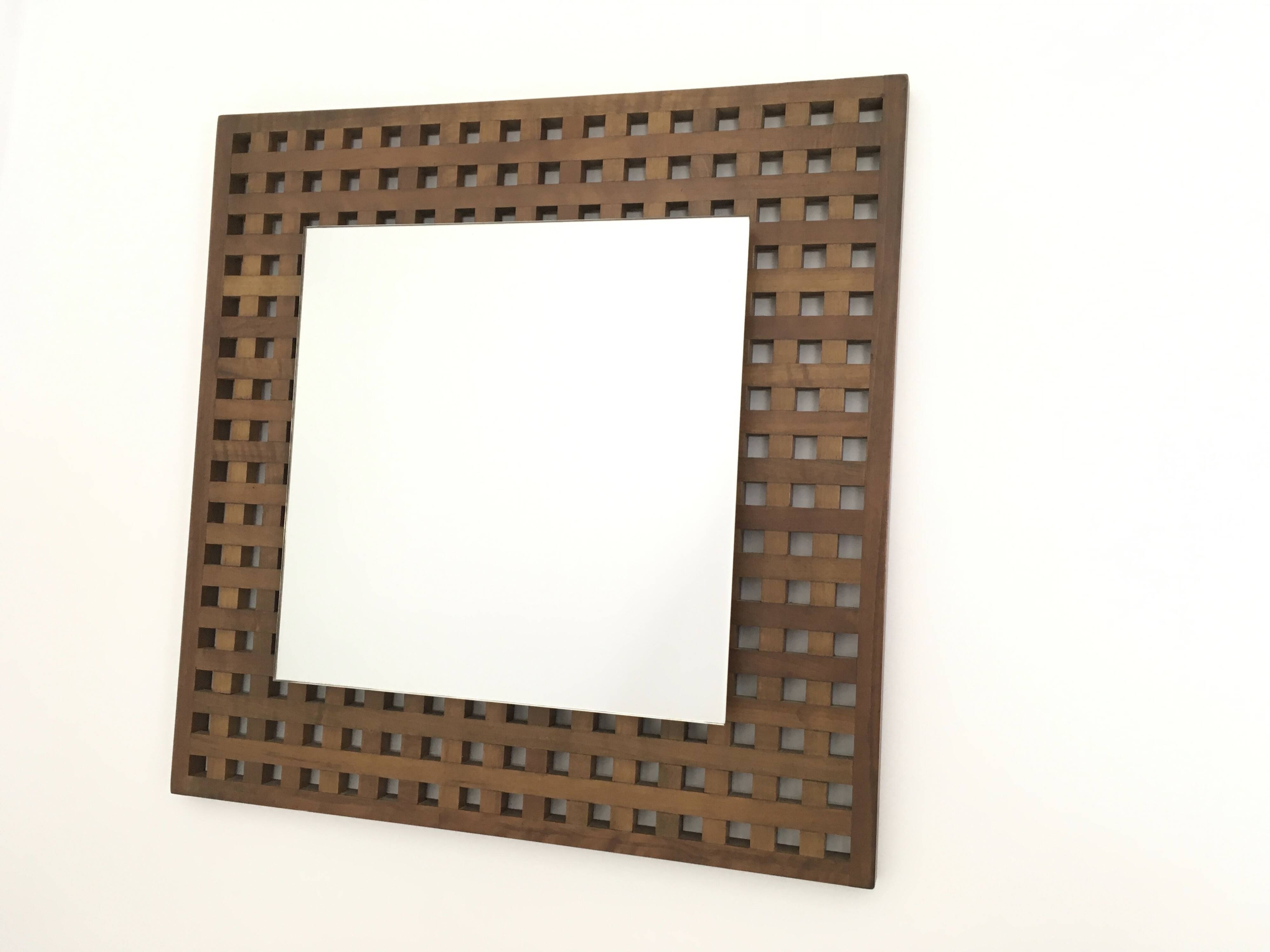 Pair of Square Walnut Mirrors Produced by Sant'Ambrogio e Deberti, Italy