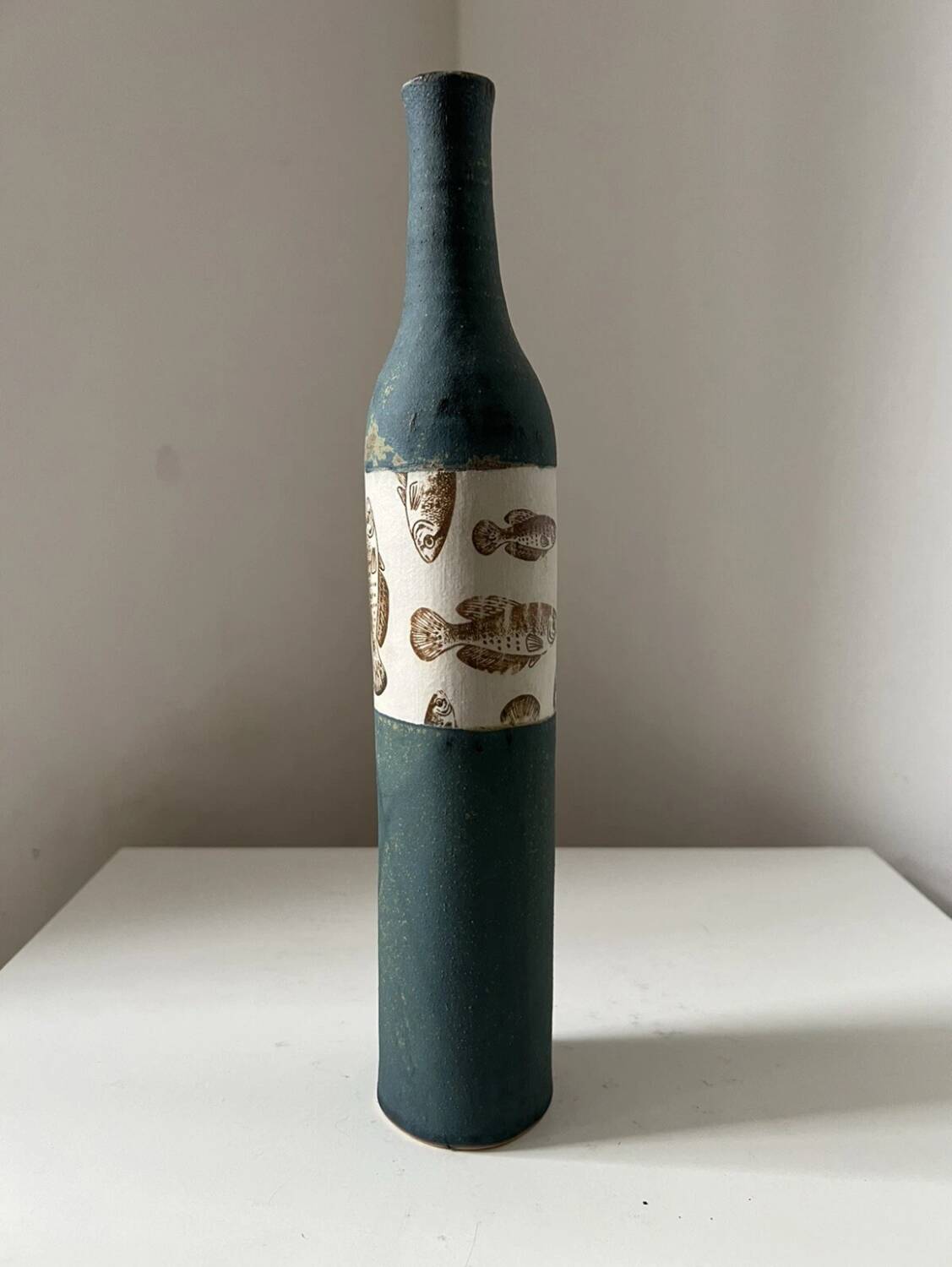 Amelie Panaget Nantes ceramic bottle/vase with fish decoration