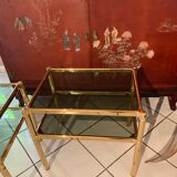 Pair of tables gilded chrome and smoked glass
