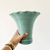 Vintage ceramic ribbed corolla vase