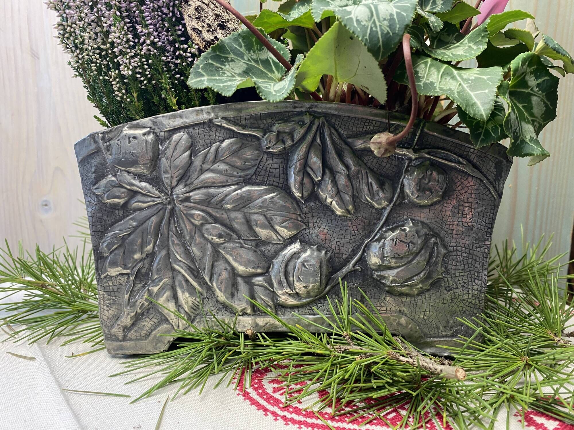 Tin planter pushed back Art Nouveau late nineteenth early twentieth century