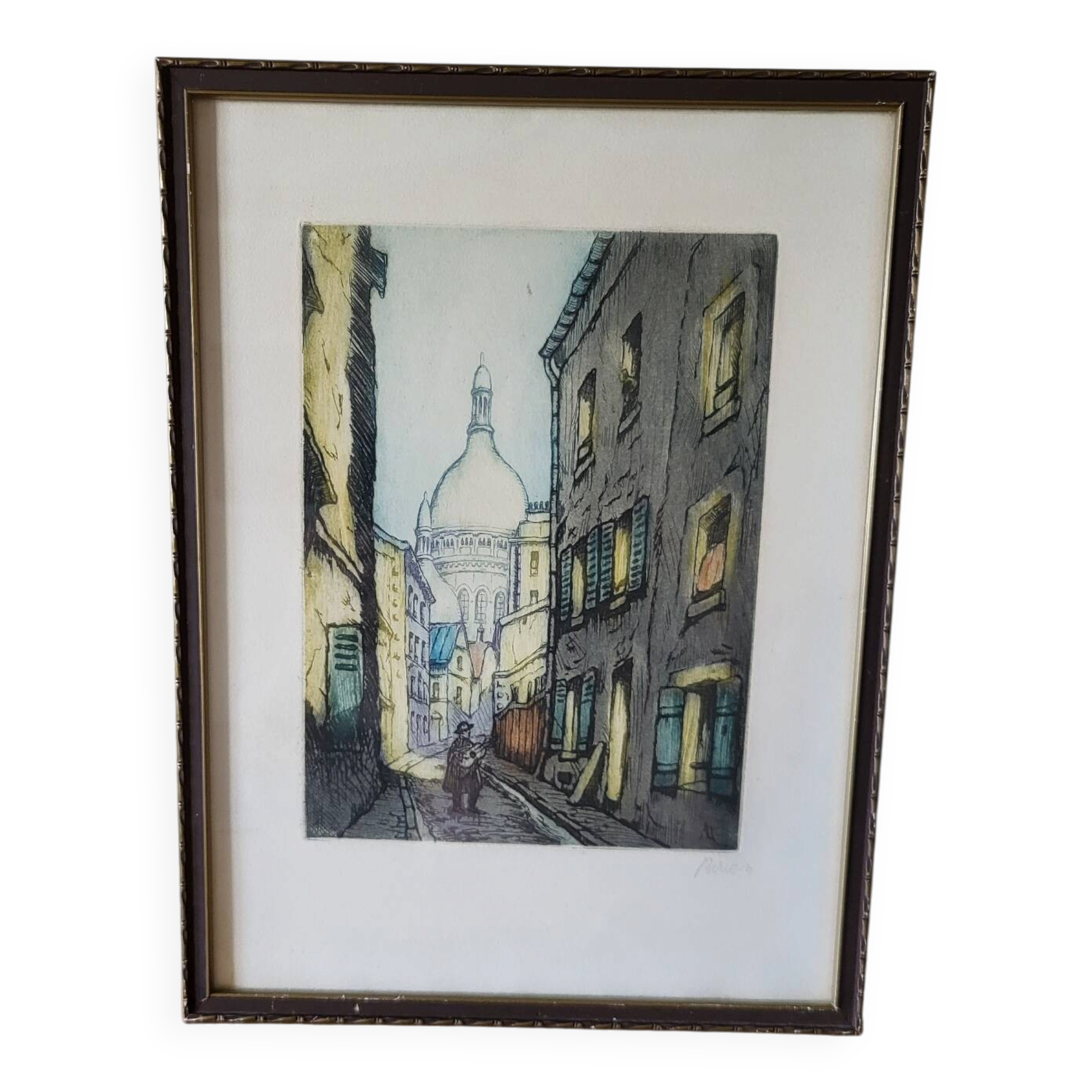 Lithograph Marcel Julien Baton/ Rue de Paris/ Sacré-Cœur /