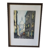 Lithograph Marcel Julien Baton/ Rue de Paris/ Sacré-Cœur /