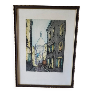 Lithograph Marcel Julien Baton/ Rue de Paris/ Sacré-Cœur /