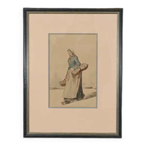 Aquarelle « La Marchande - xixe