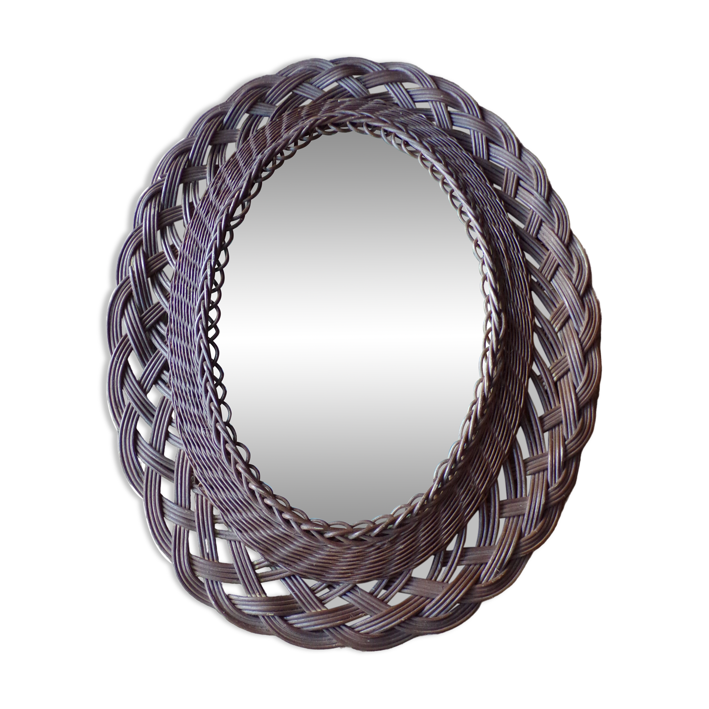 Miroir ovale vintage en osier 42x54cm