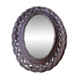 Vintage oval wicker mirror