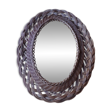 Miroir ovale vintage en osier 42x54cm