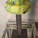 wrought and hammered iron lamp 1900 a30 with glass paste tulip, yellow and green 34x16