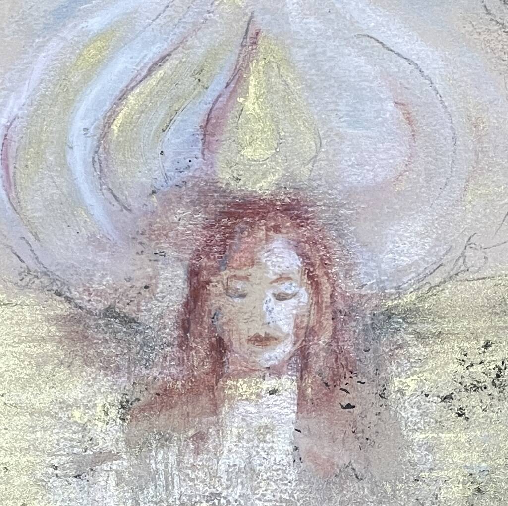 Painting signed pastel gold “Buddha woman” ZEN