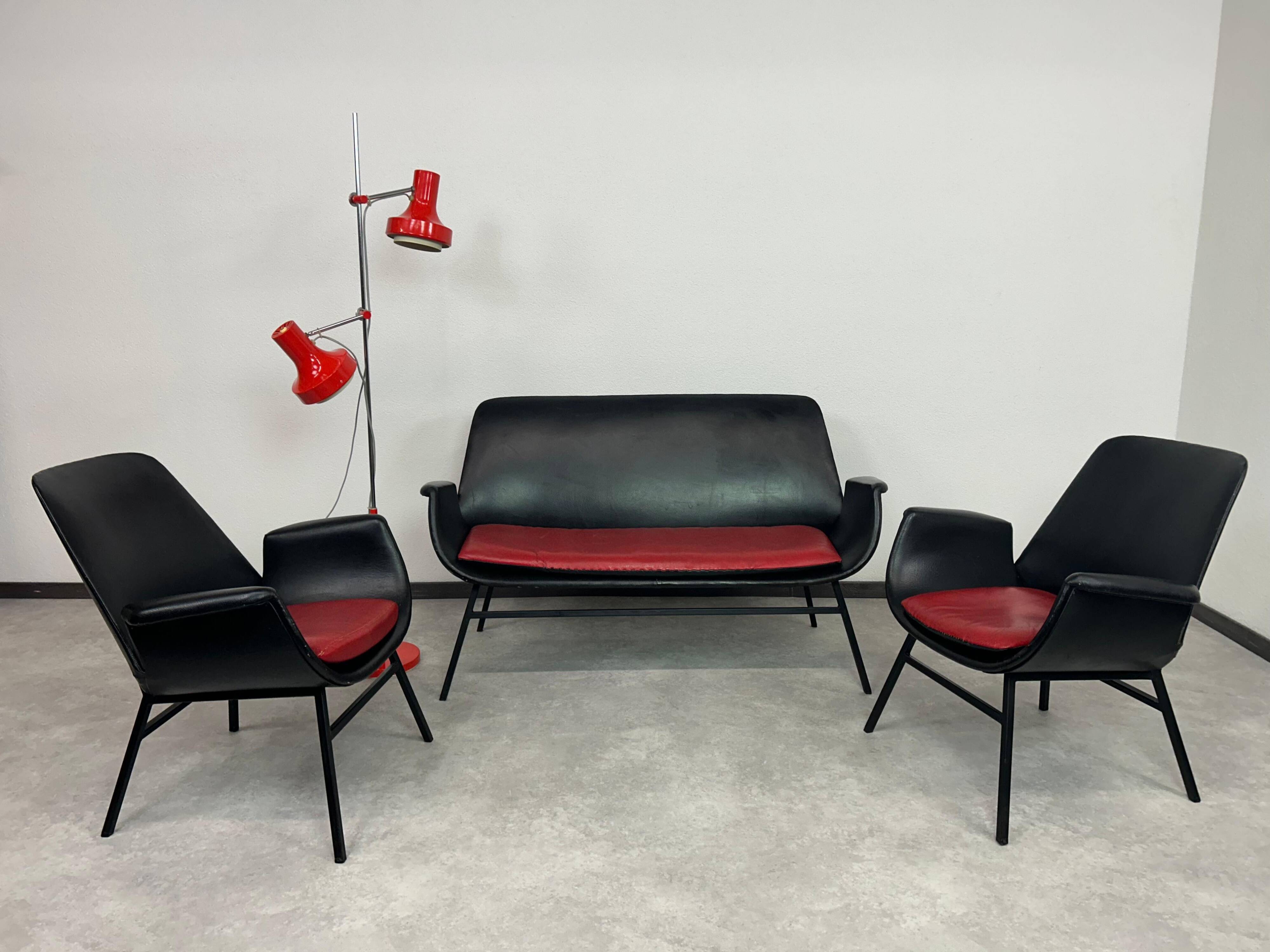 Mid-century leather seating group attributed to Gastone Rinaldi.