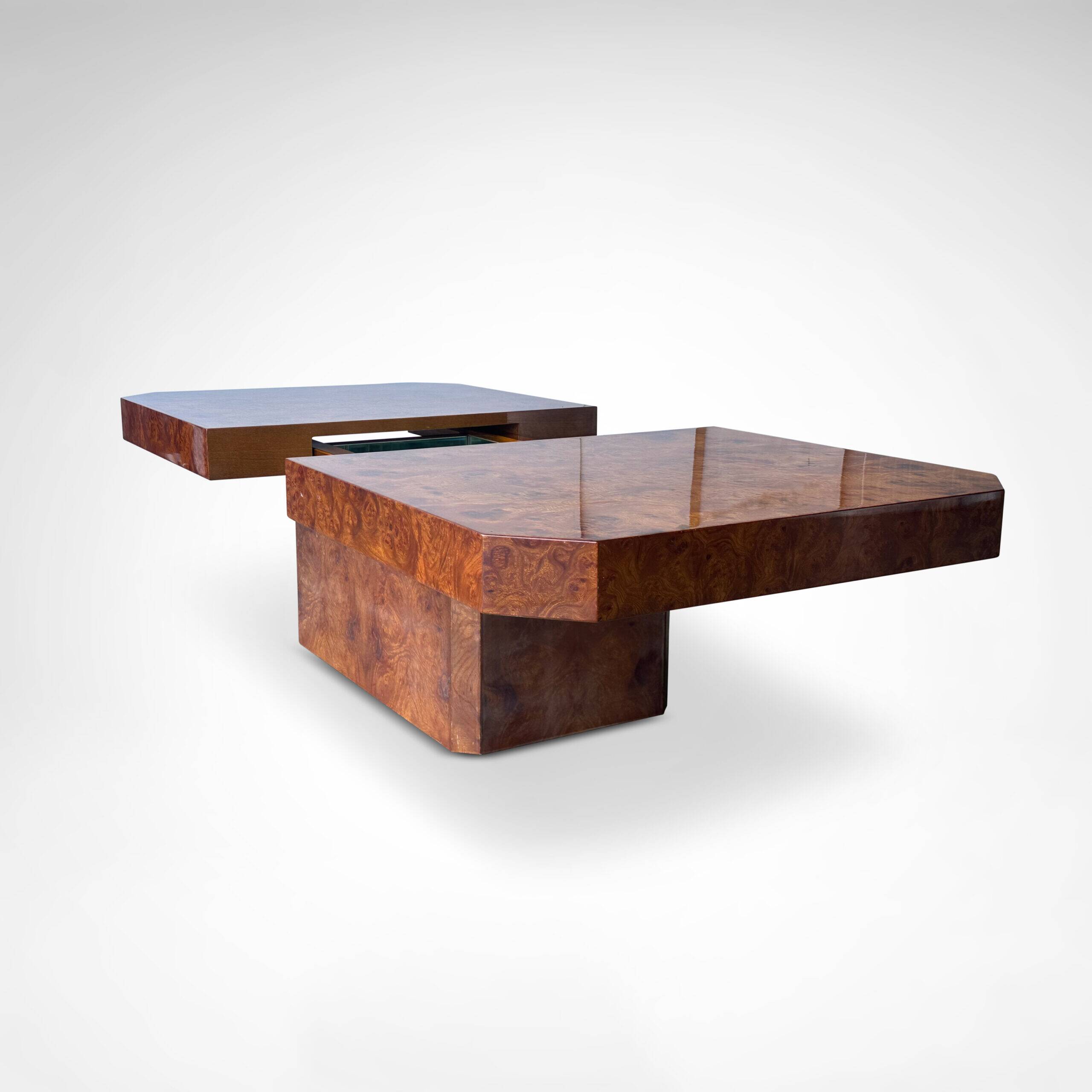 Table basse en bois de bouleau avec bar par Maison Lancel France années 1980