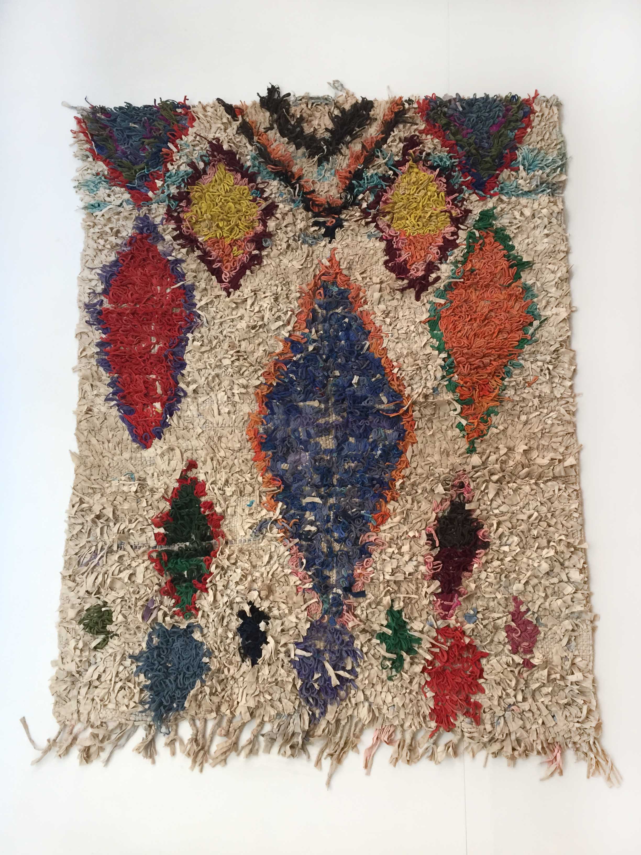 Moroccan Berber carpet Boucherouite with colored diamonds 200x152cm