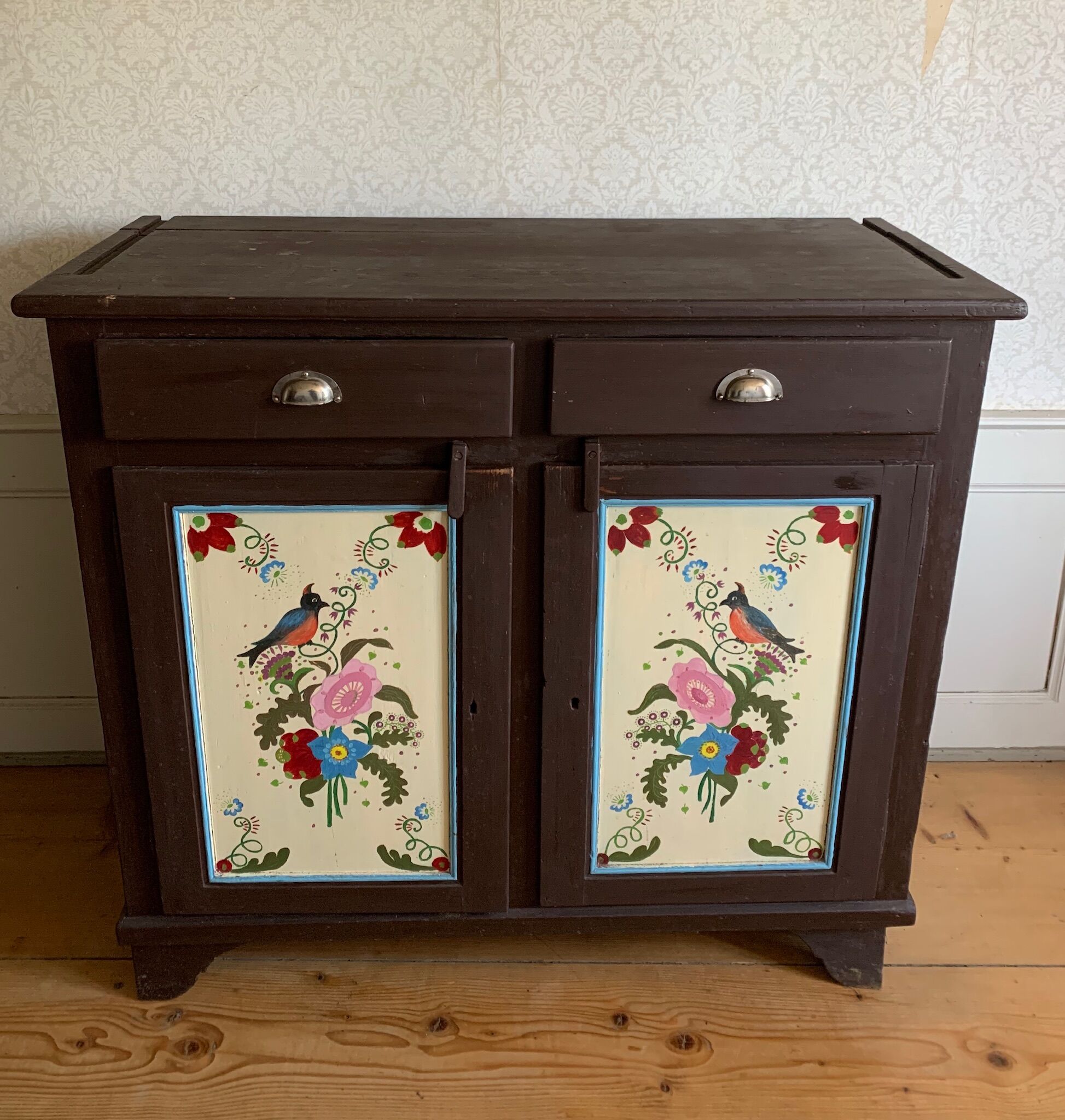Old Farmers Cabinet painted with floral motives
