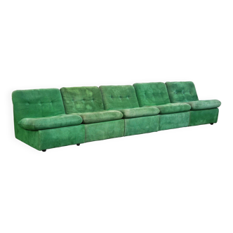 Green vintage 1970s design modular sofa with 5 elements