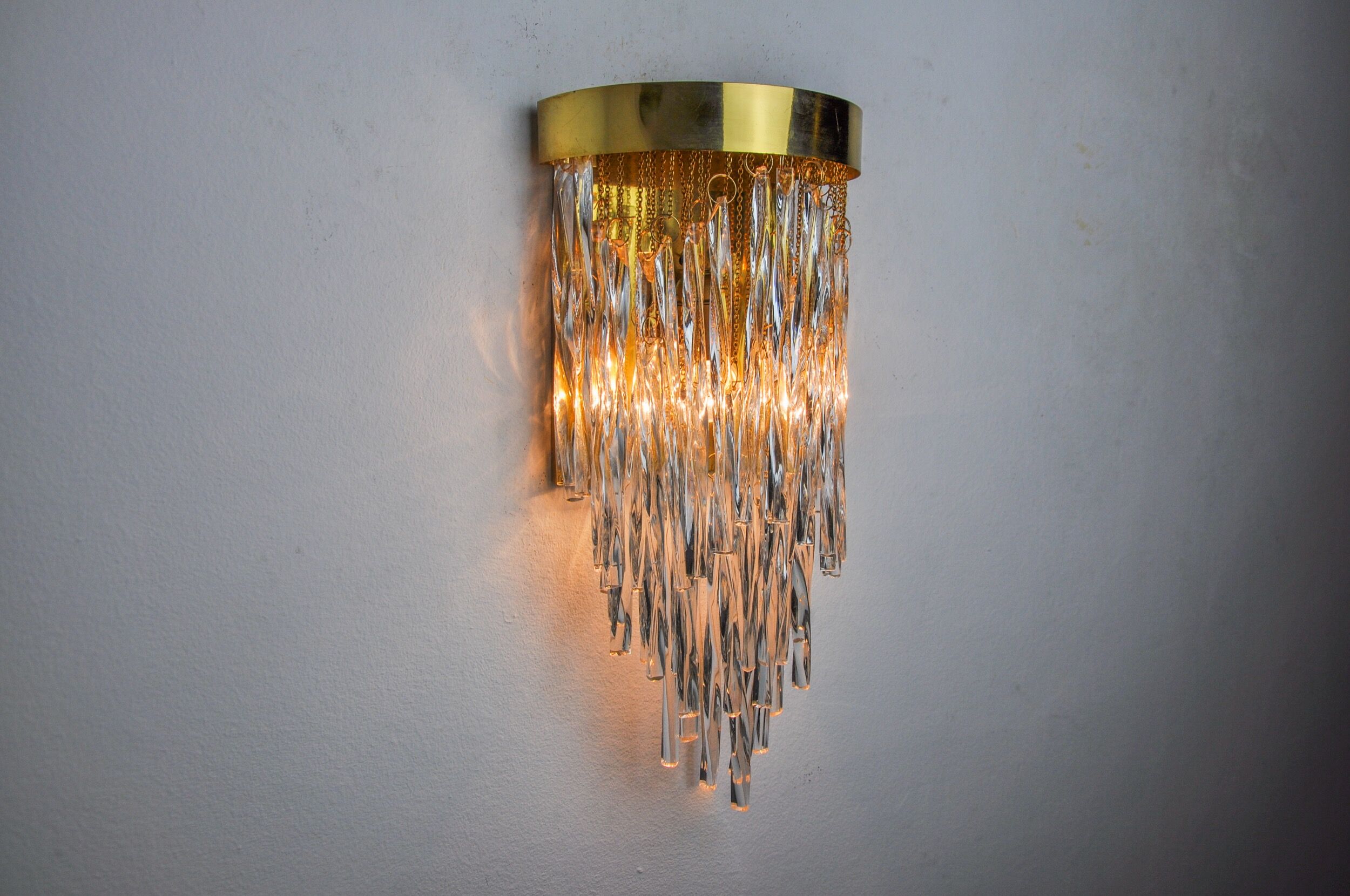 Venini waterfall wall lamp, Murano glass rods, Italy 1970