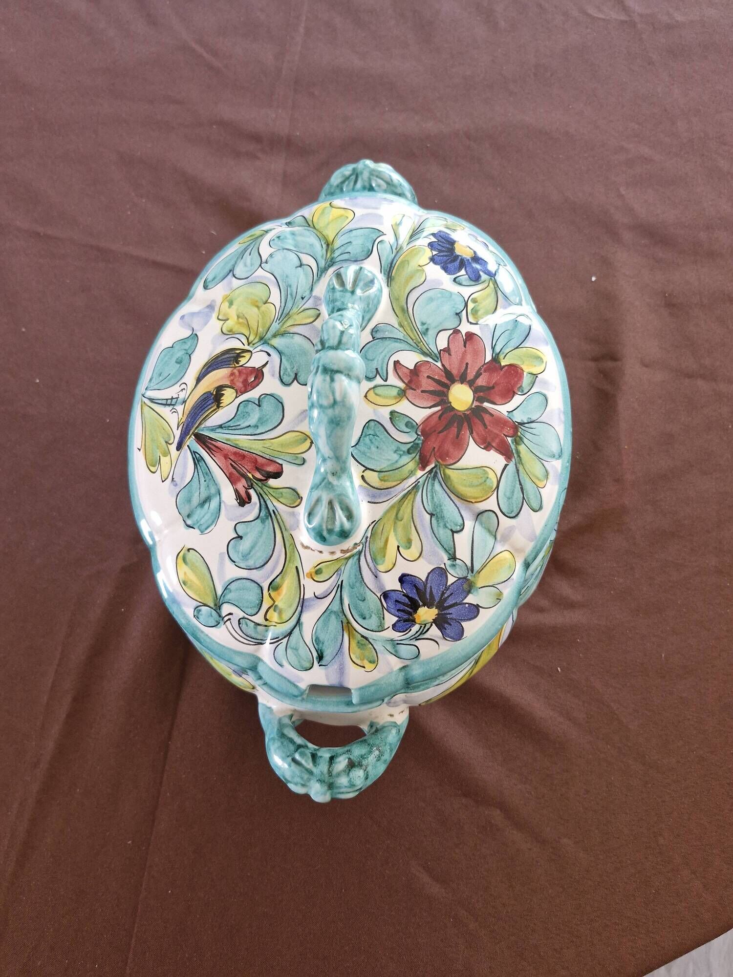 Vintage italian soup tureen in polychrome ceramic – floral decoration – italy