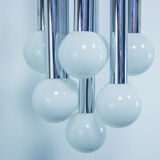 Suspension vintage with 9 bulbs in frosted glass 1960