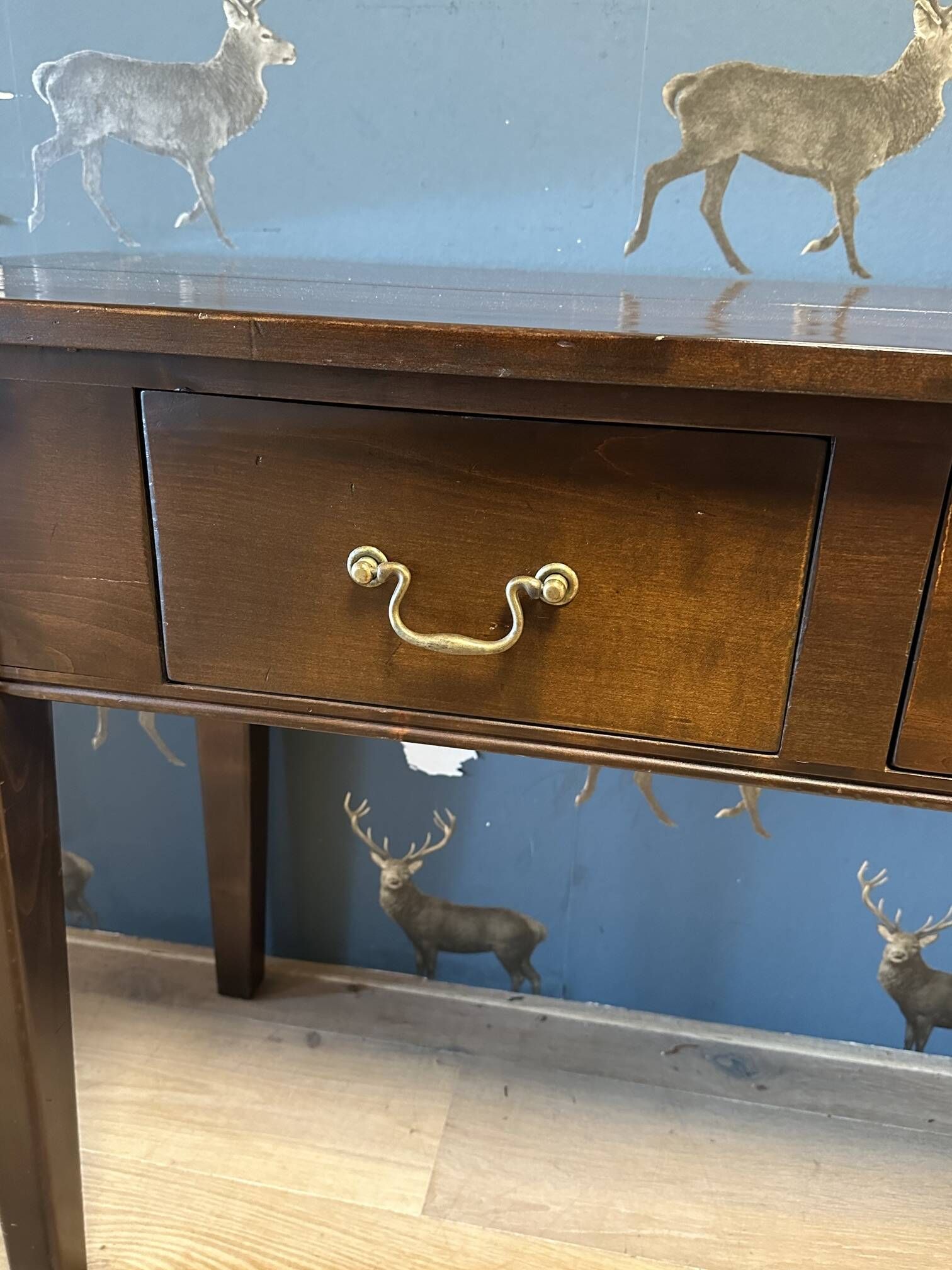 Console table in cherry wood with 3 drawers