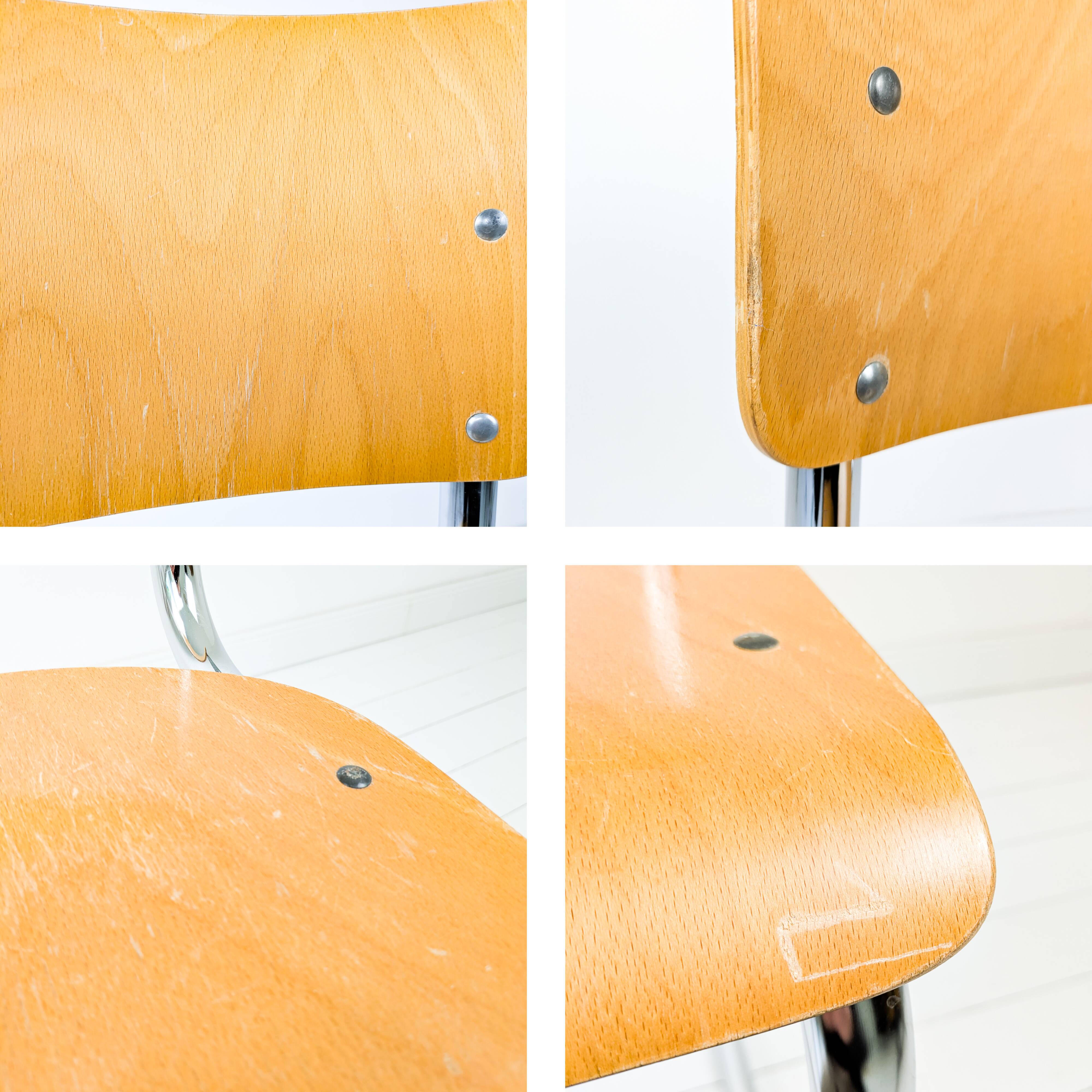 Chaise cantilever vintage métal chromé et bois