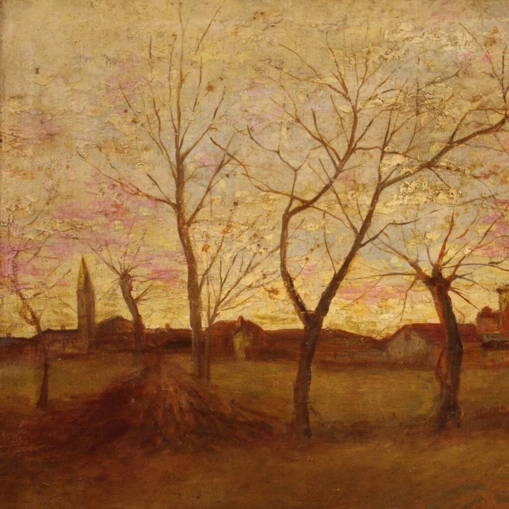 Paysage bucolique peinture italienne du 20e siècle
