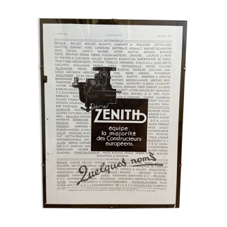 Affiche publicitaire Zenith 17 juin 1933