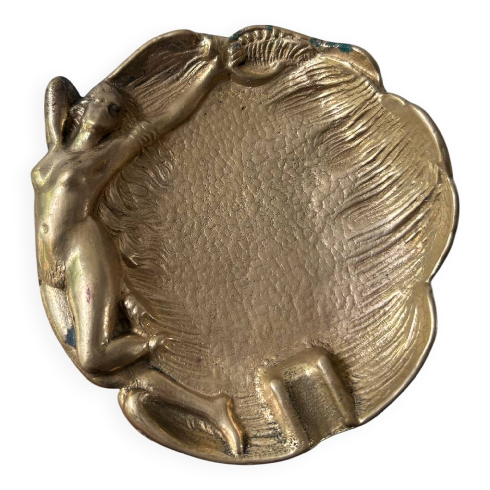Art Nouveau bronze ashtray with a naked woman