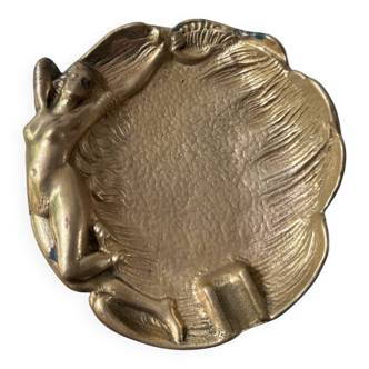 Art Nouveau bronze ashtray with a naked woman