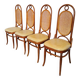 Set of 4 Vintage Bentwood Dining Chairs: Cane Back, Leather Seat, Thonet St