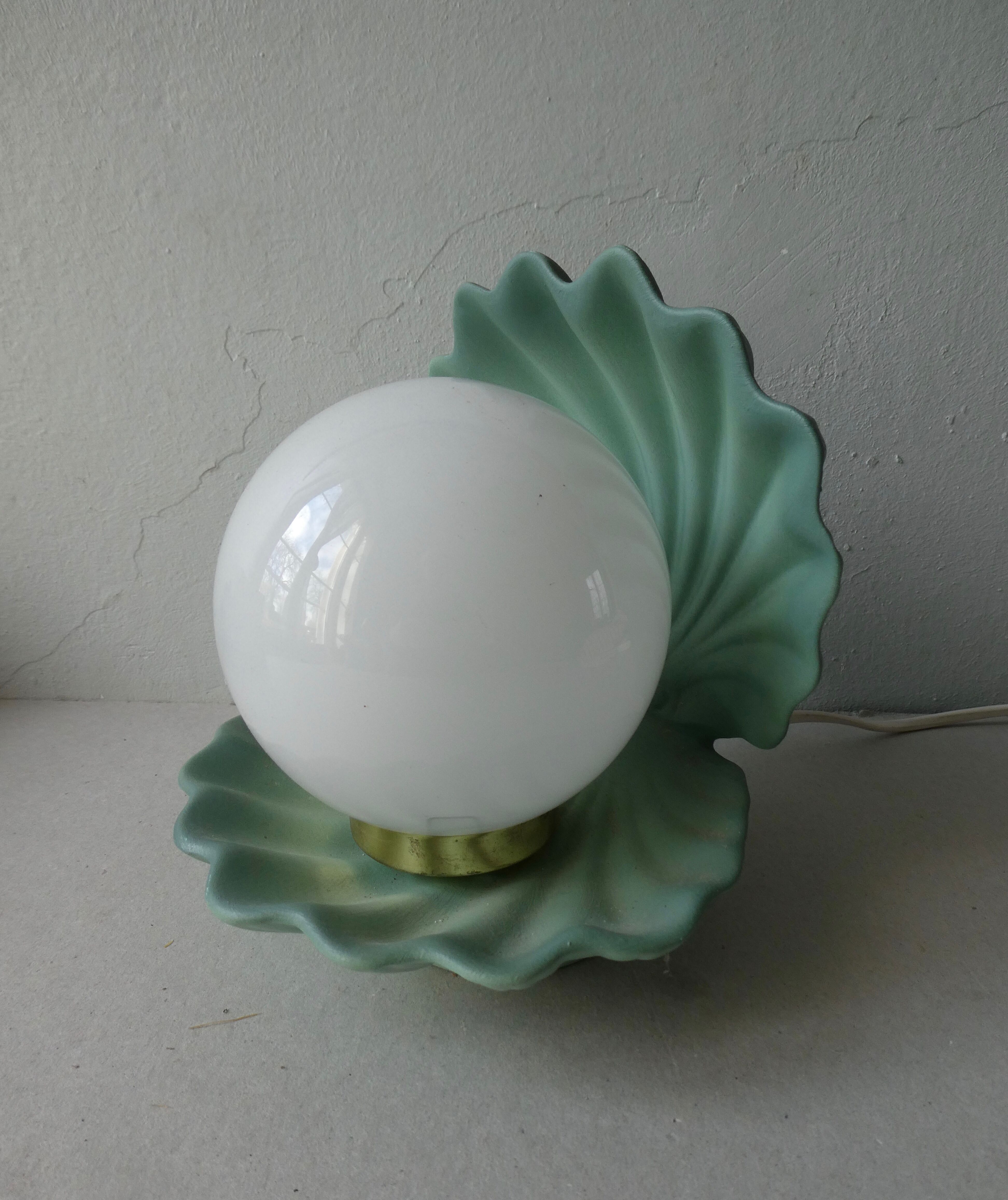 Ceramic shell lamp and opaline, 80s